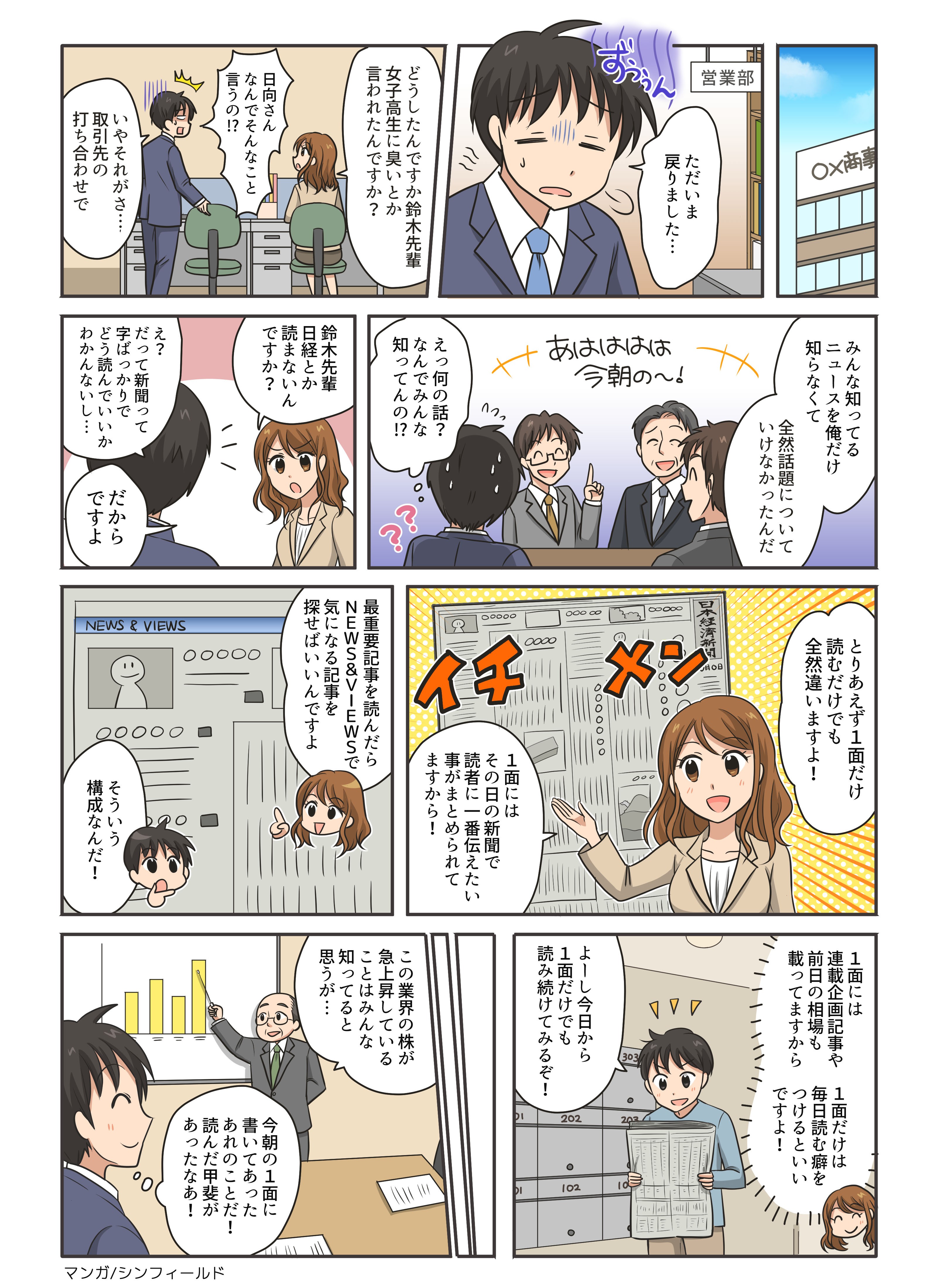 日経新聞の読み方マンガ 日本経済新聞販売協同組合 ニュースサービス日経 様 制作実績一覧 株式会社シンフィールドのマンガ家制作実績一覧