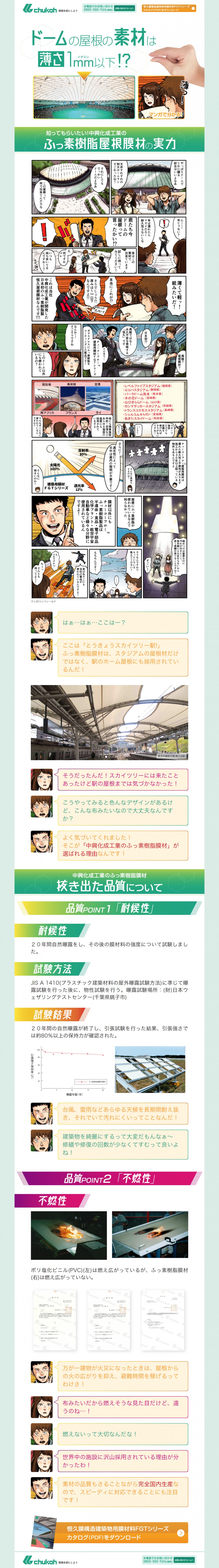 東京ドーム屋根の素材、フッ素樹脂屋根膜材、対候性、試験方法、試験結果、不燃性、pc
