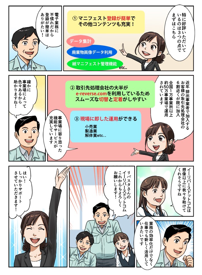 特に好評いただいているのは、3つの点。イーリーバースドットコムは想像以上に我々を助けてくれそうですね。業務の効率化だけでなく、仕事でも新しく活用していきたいです。